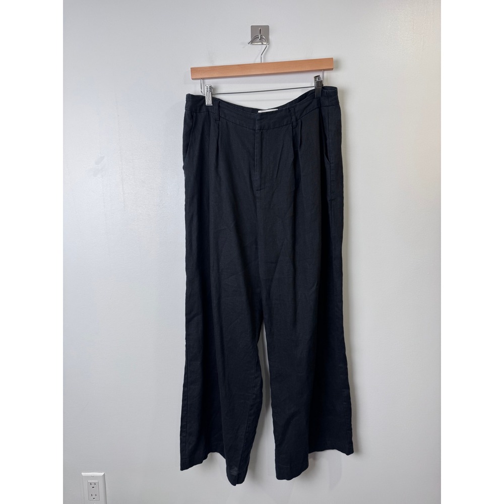 DISSH Women Black Linen Wide Leg Pleated Trousers Size 10 US